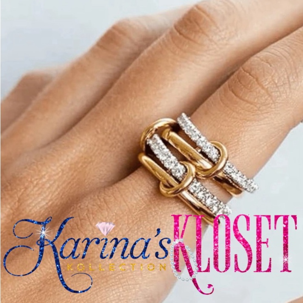 Las Vegas Quad Stack Pave Crystals & Gold Plated Stainless Steel Goddess Ring ✨